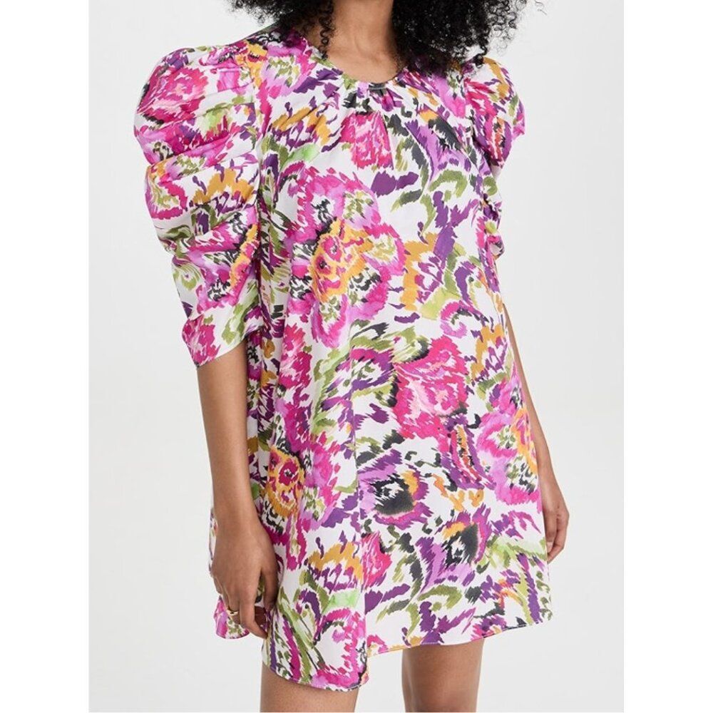 Misa Los Angeles Emilia Swing Mini Dress Floral Splash Puff Sleeve NWT Small